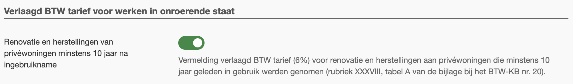Screenshot: Instellingen > Algemeen > BTW